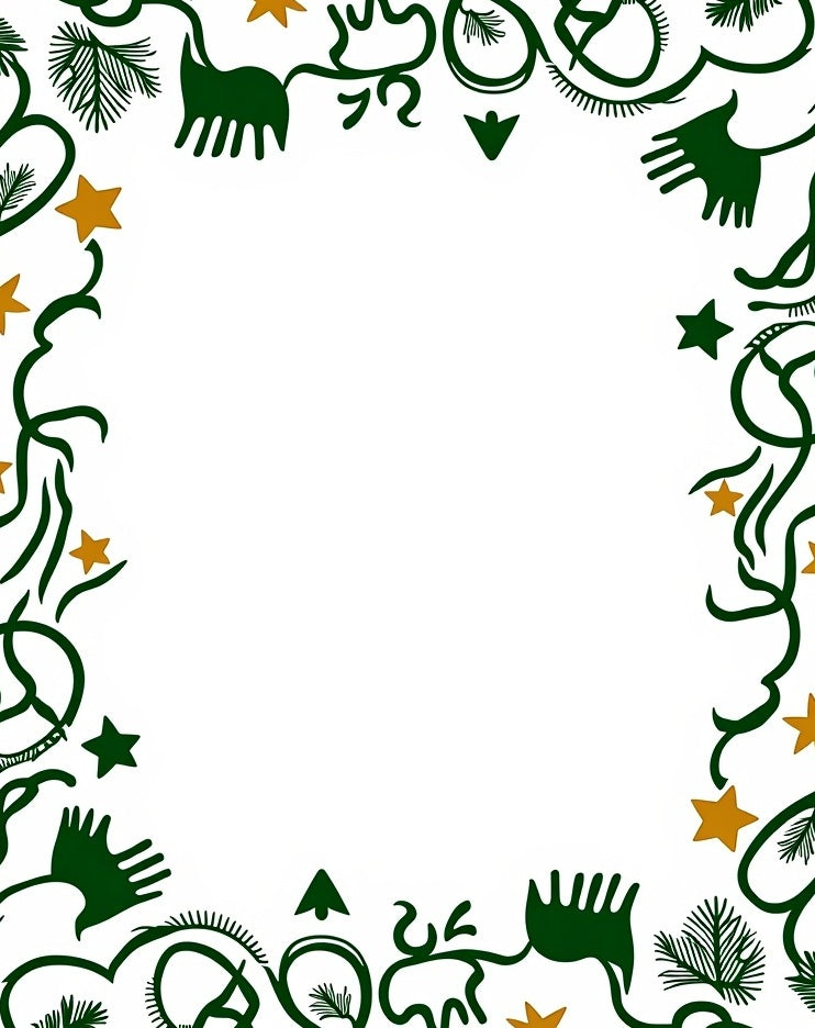 Dark Green Golden Star Whimsical Creatures Rug