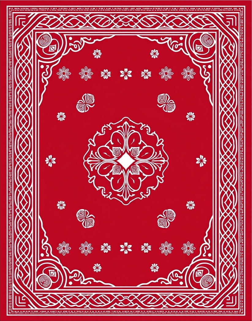 Bold Red Floral Medallion Border Rug