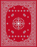 Bold Red Floral Medallion Border Rug