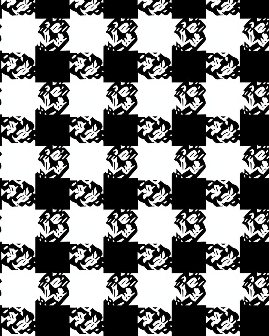 Black White Abstract Interlocking Squares Rug