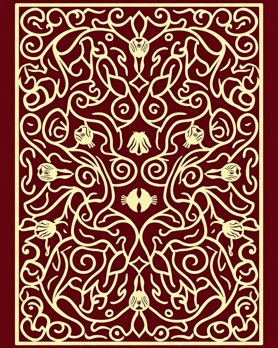 Crimson Gold Floral Vine Symmetry Rug