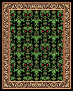 Emerald Green Red Floral Damask Rug