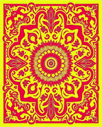 Vibrant Red Yellow Sunburst Mandala Rug