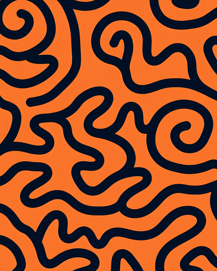 Orange Navy Swirl Continuity Rug
