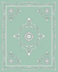 Pale Mint White Medallion Scrollwork Rug