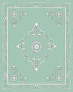 Pale Mint White Medallion Scrollwork Rug