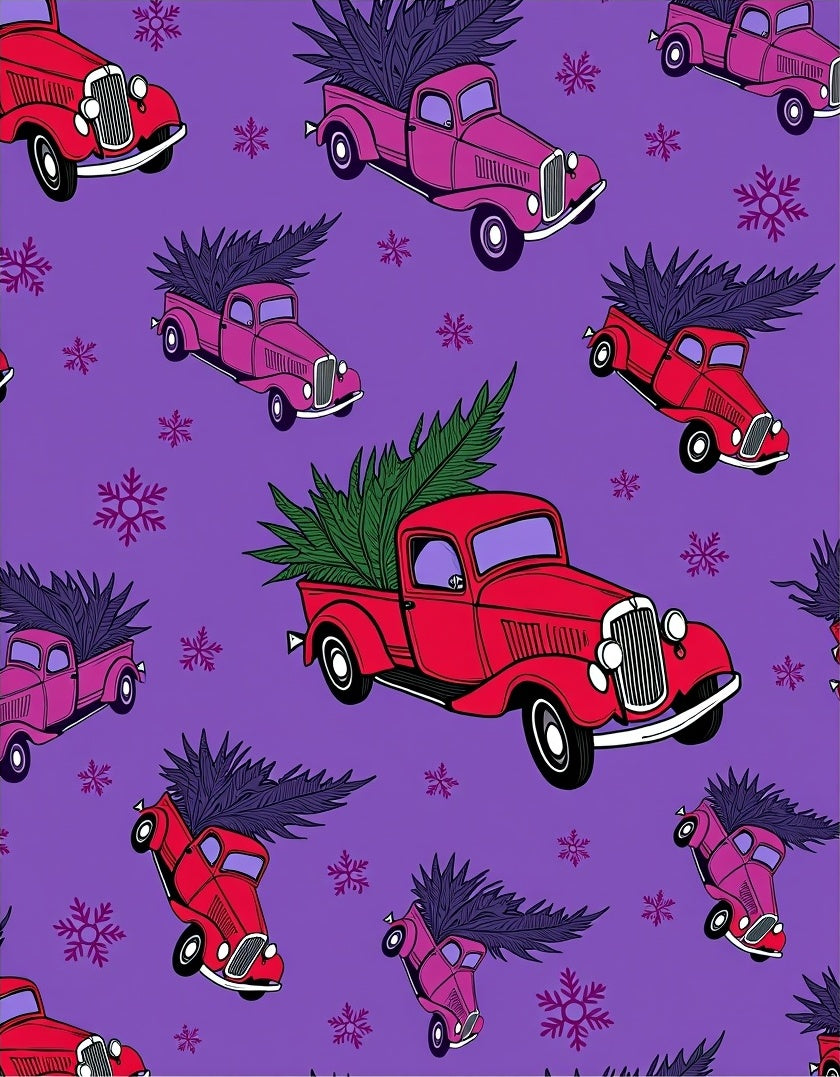 Vilage Trucks Christmas Trees Purple Rug