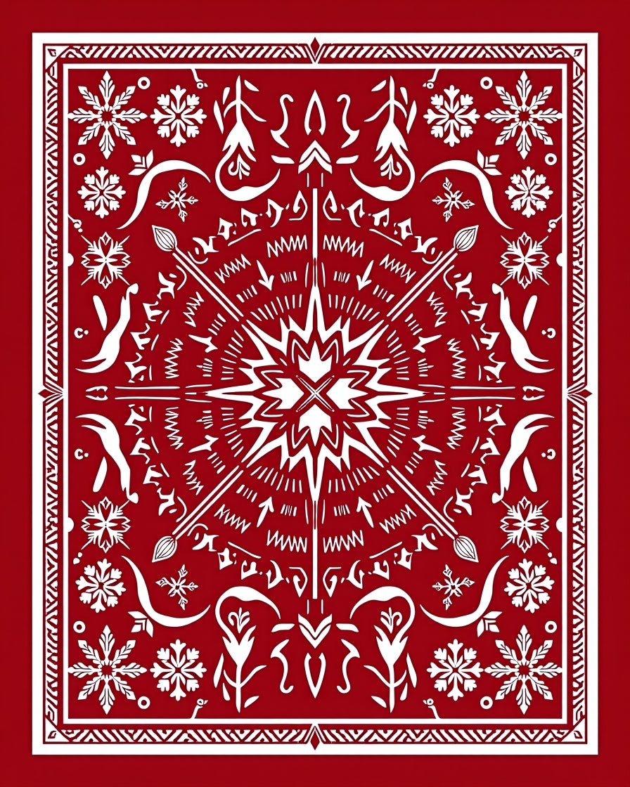 Crimson White Snowflake Mandala Rug