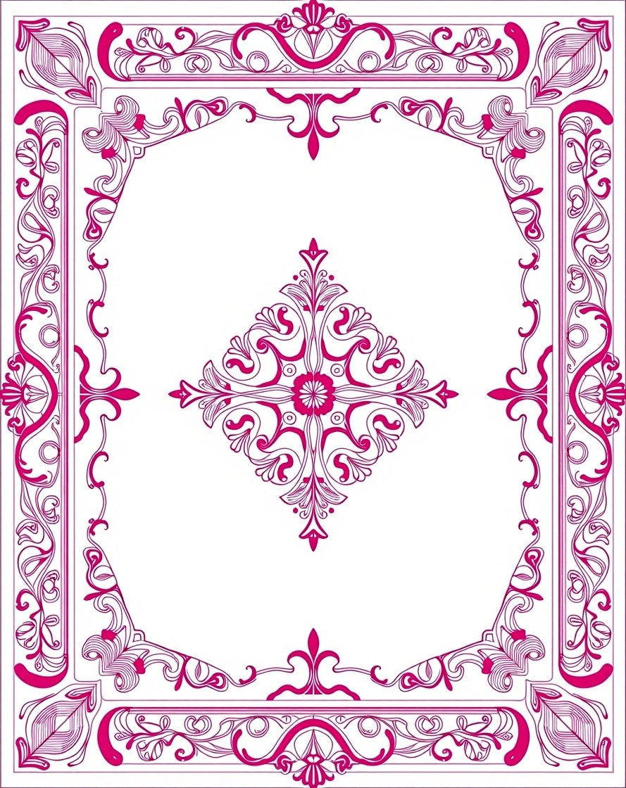 Ornate Magenta Floral Medallion Border Rug
