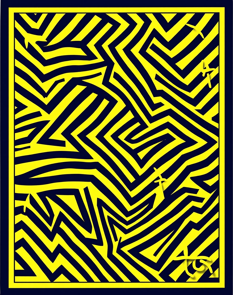 Bold Yellow Navy Zigzag Abstract Rug