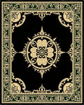 Black Gold Floral Medallion Border Rug
