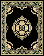 Black Gold Floral Medallion Border Rug