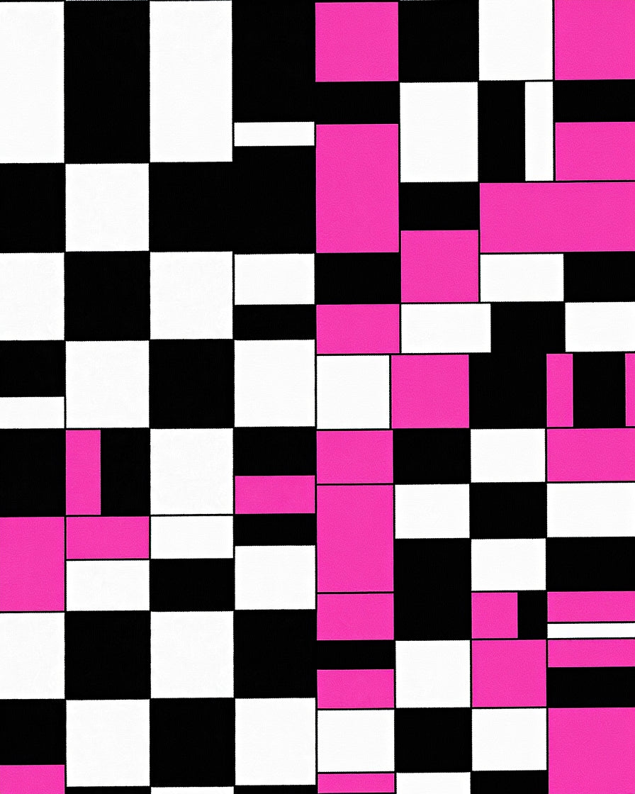 Bold Pink White Black Geometric Abstraction Rug