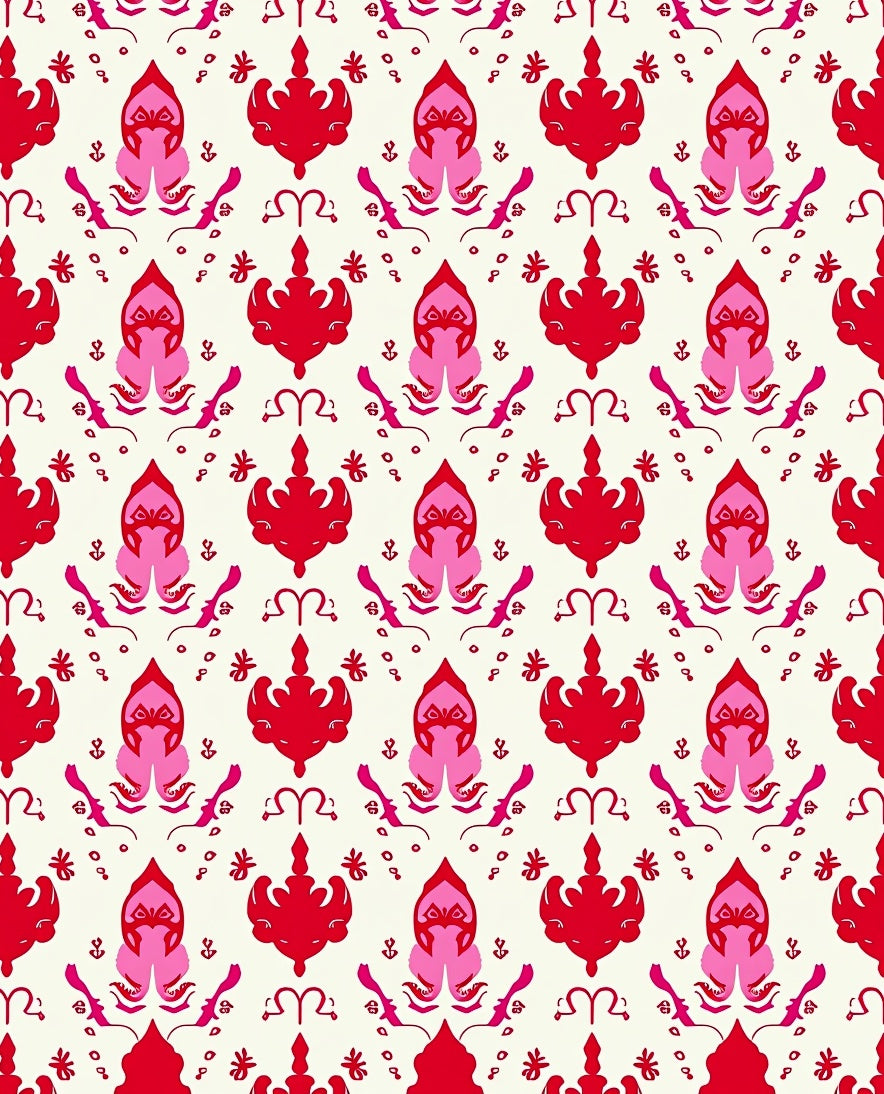 Bold Red Pink Paisley Symmetry Rug