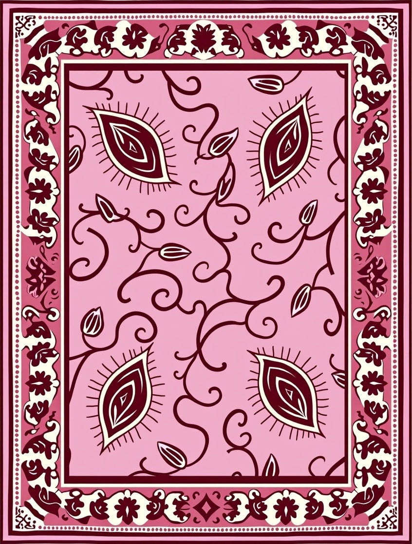Pink Paisley Floral Scroll Rug