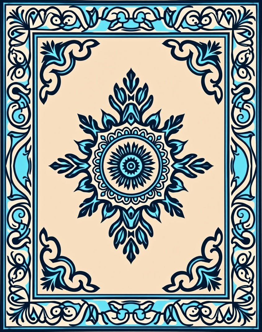 Cerulean Medallion Border Rug