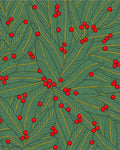 Green Leaf Red Berry Cluster Rug