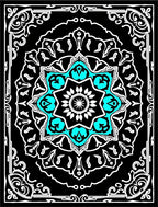 Black Aqua White Starburst Mandala Rug