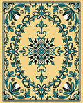 Golden Teal Floral Scroll Mandala Rug