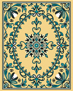 Golden Teal Floral Scroll Mandala Rug
