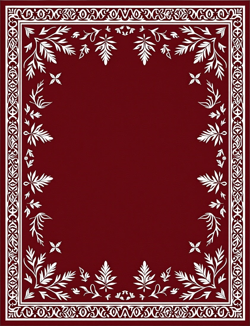 Crimson White Floral Botanical Border Rug