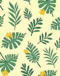 Green Tropical Leaves and Yellow Flowers Rug