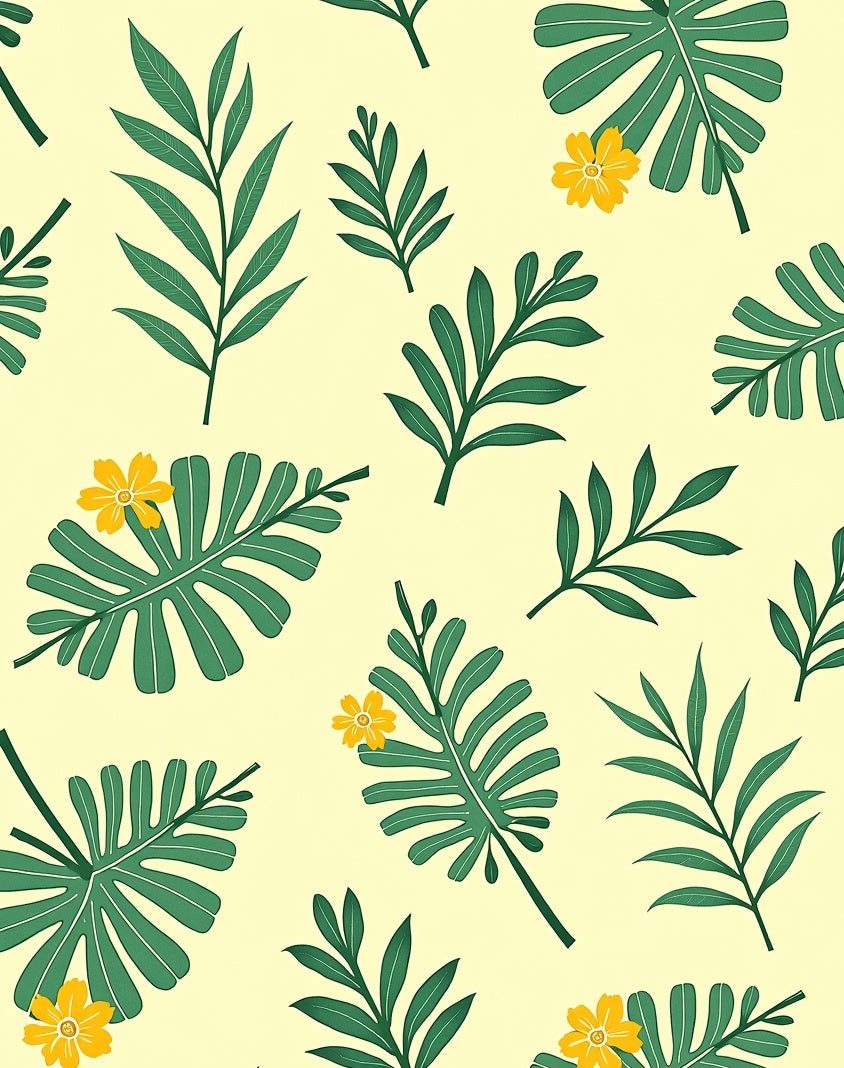 Green Tropical Leaves and Yellow Flowers Rug