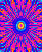 Vibrant Psychedelic Sunburst Mandala Rug