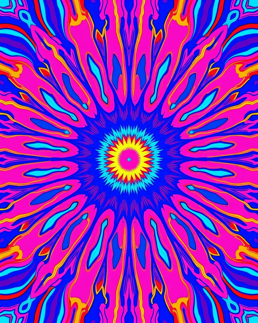 Vibrant Psychedelic Sunburst Mandala Rug