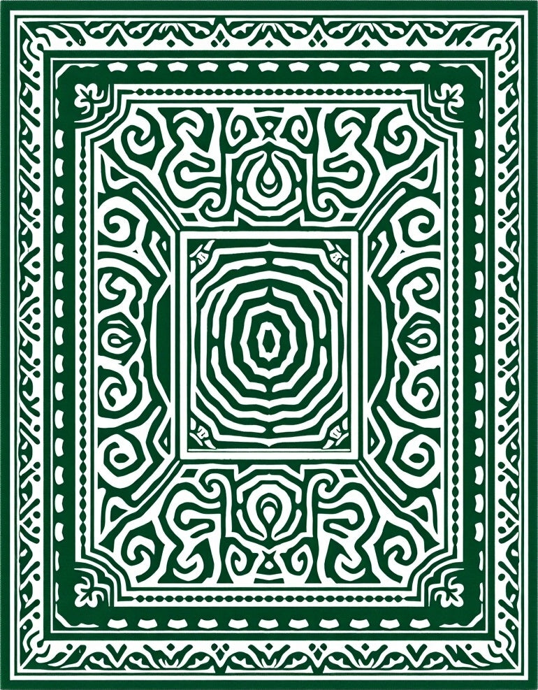 Deep Emerald Intricate Mandala Border Rug