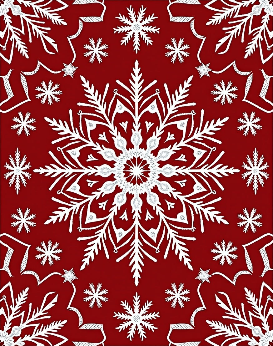 Crimson White Snowflake Cascade Rug