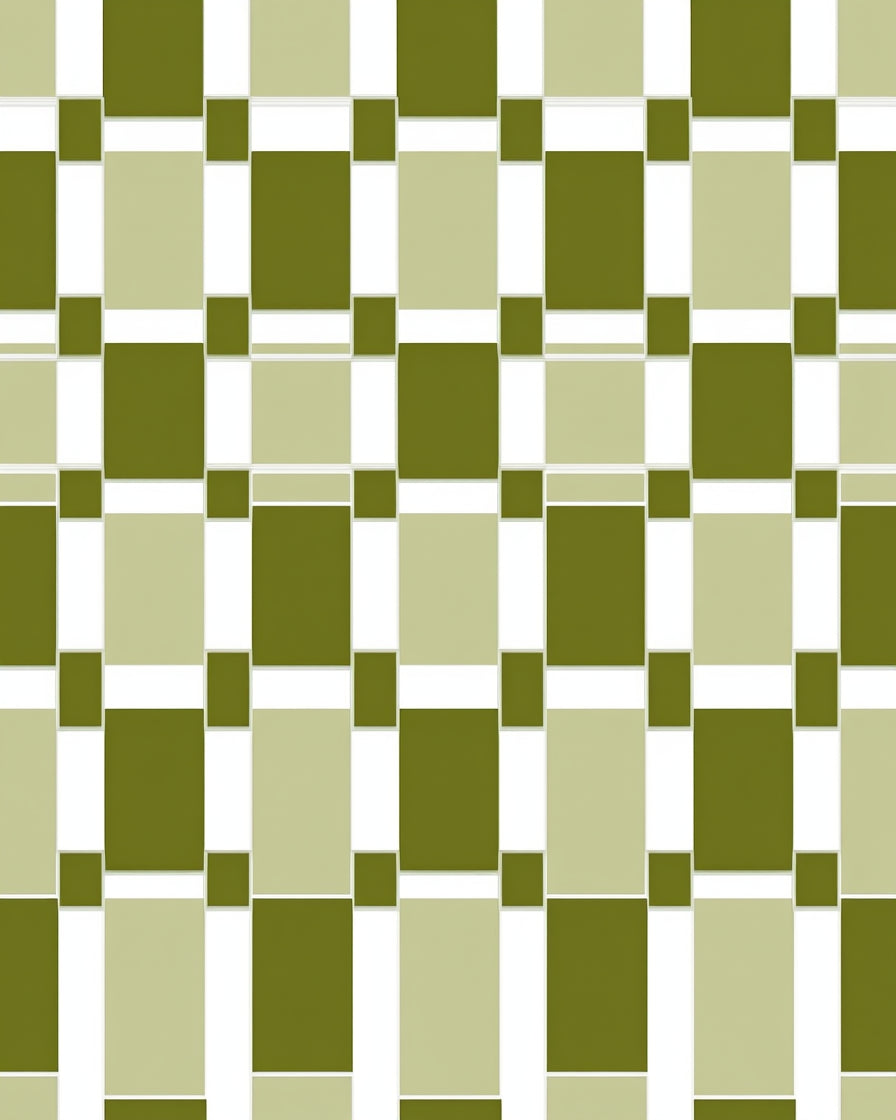 Olive Green Tan Interlocking Squares Rug