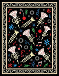 Festive Black Trumpet Music Notes Rug