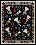 Festive Black Trumpet Music Notes Rug