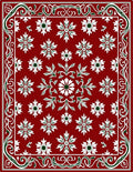Deep Red Floral Swirl Border Rug