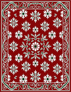 Deep Red Floral Swirl Border Rug