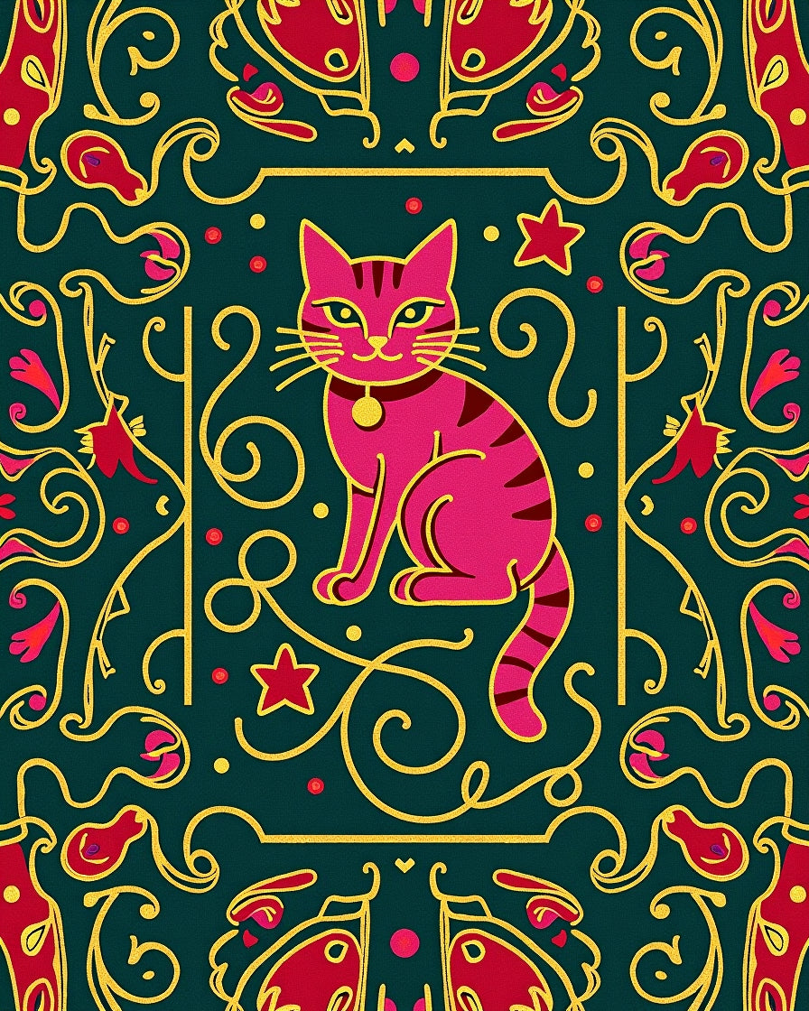 Pink Feline Whimsical Floral Embrace Rug