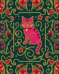 Pink Feline Whimsical Floral Embrace Rug