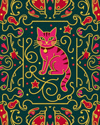 Pink Feline Whimsical Floral Embrace Rug