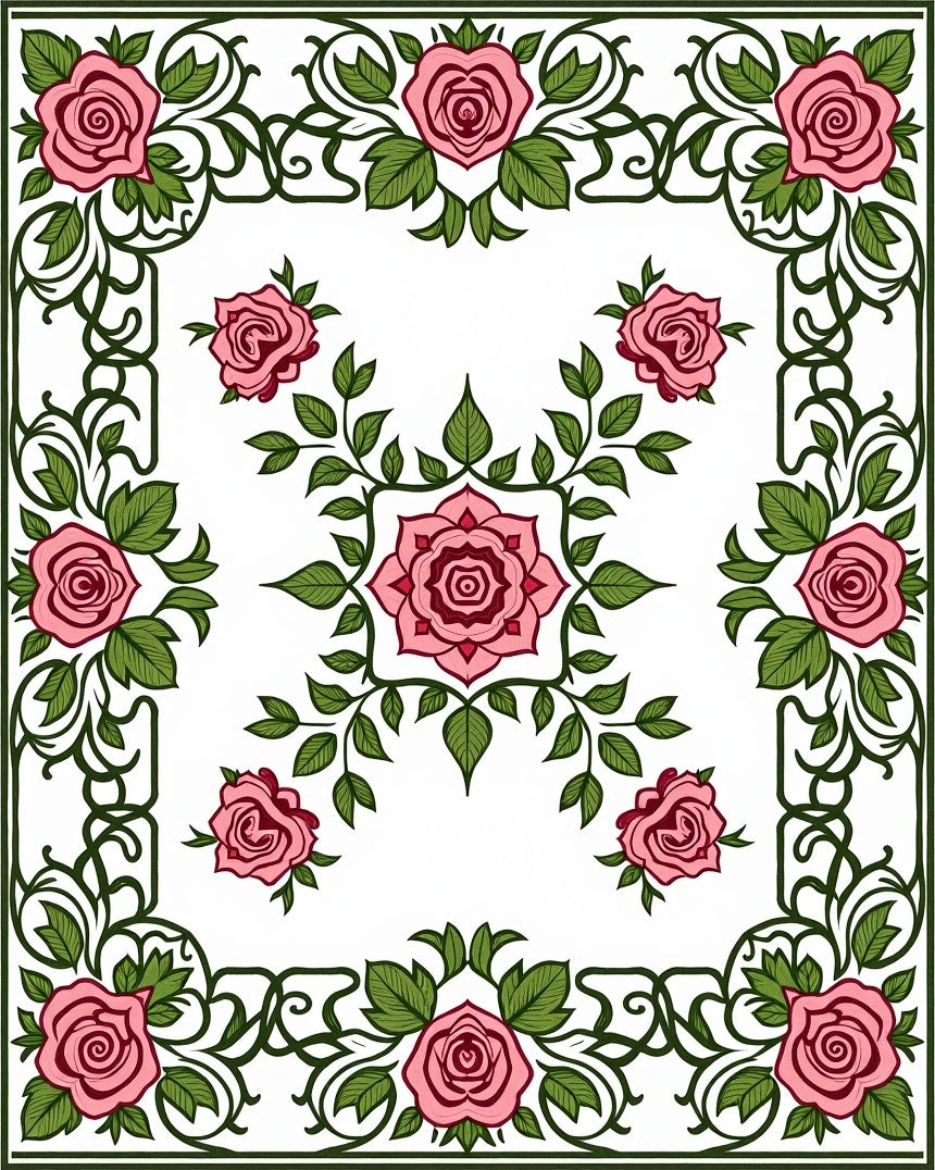Vintage Rose Garden Border Rug