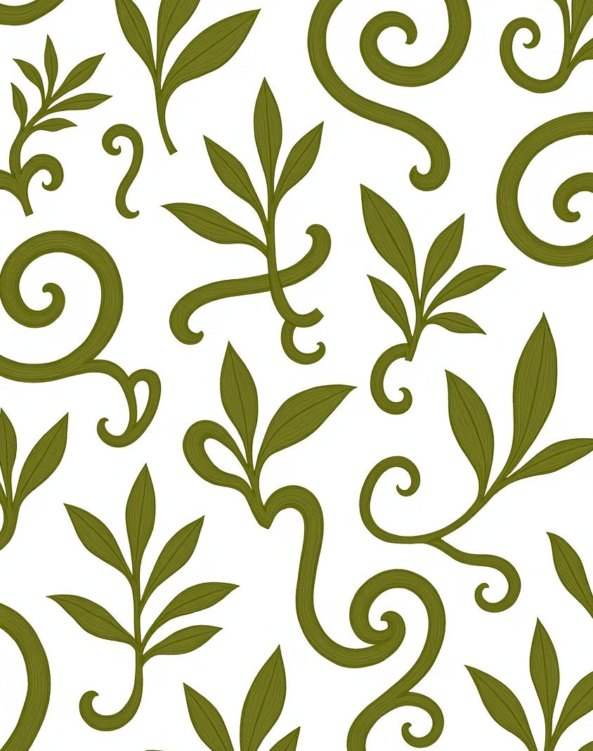 Organic Green Leafy Scrollwork Rug
