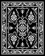 Classic Black White Floral Scroll Rug