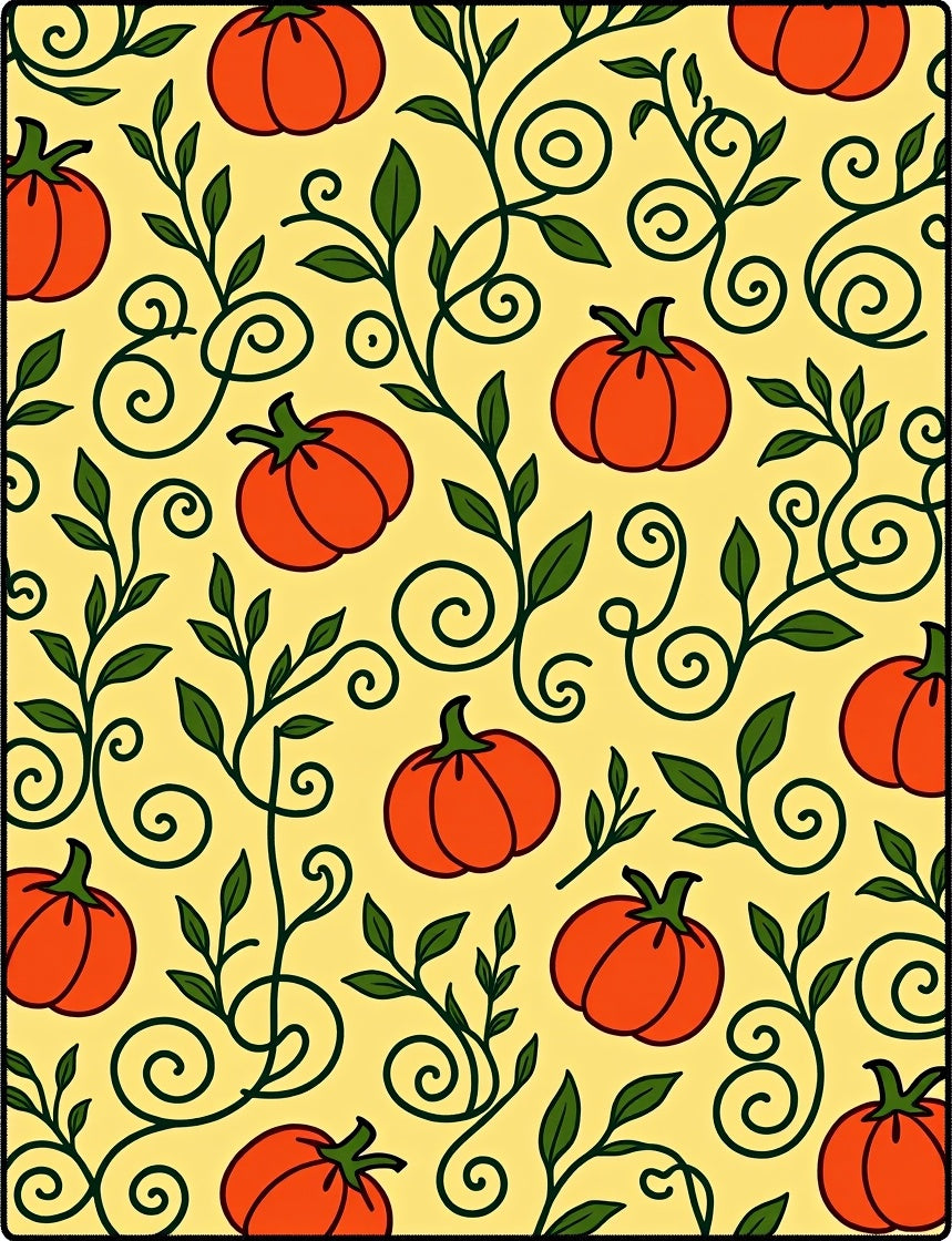Orange Pumpkin Vine Swirls Rug