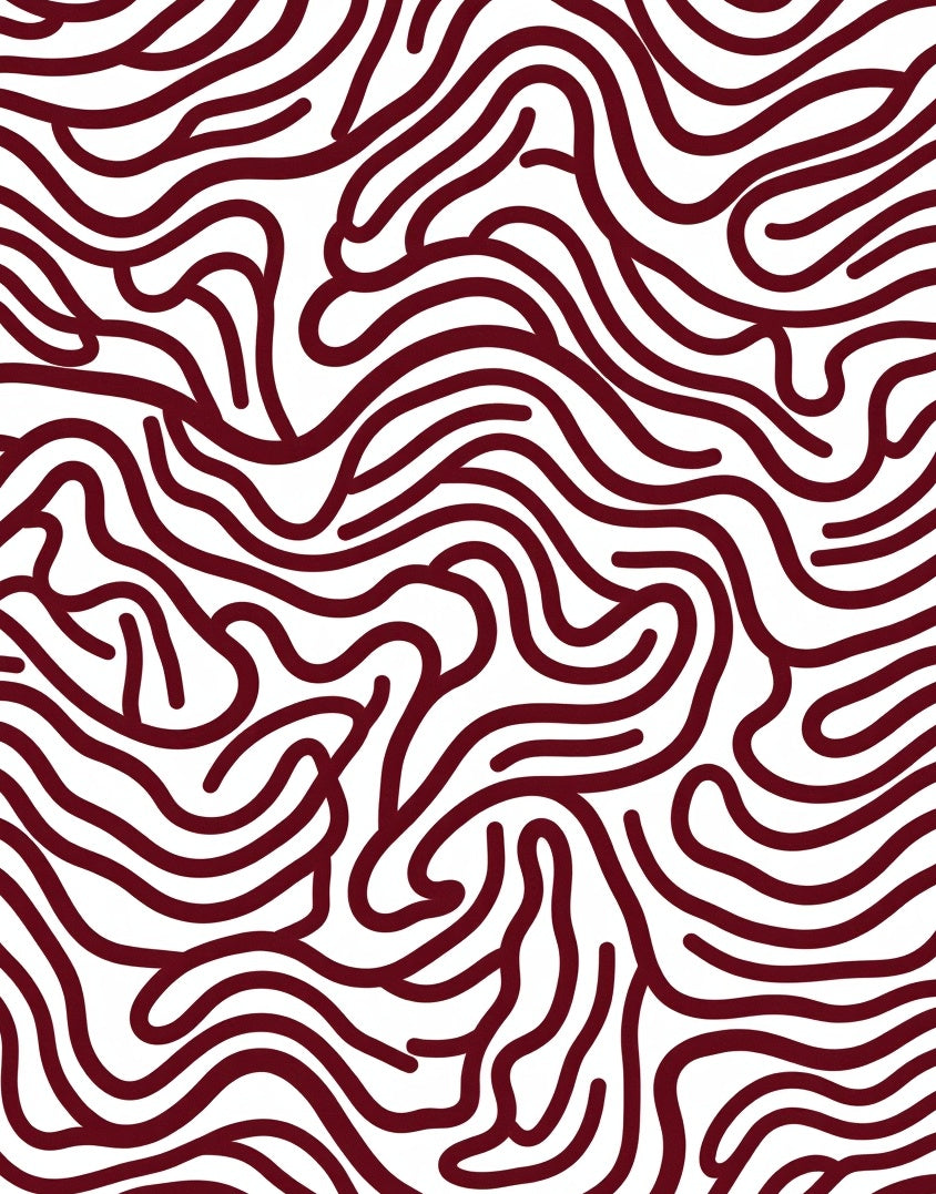 Dark Red Wavy Maze Lines Rug