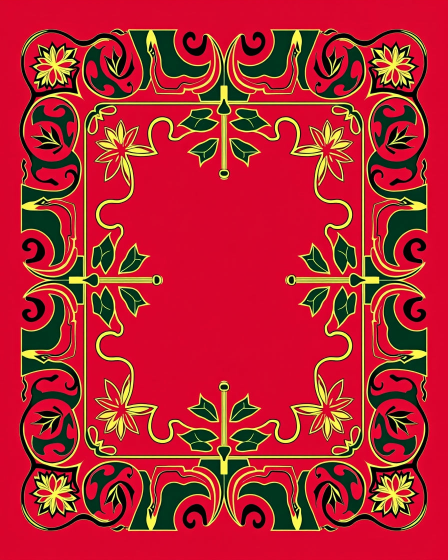Crimson Floral Green Swirl Border Rug