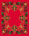 Crimson Floral Green Swirl Border Rug