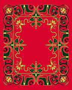 Crimson Floral Green Swirl Border Rug