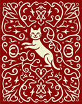 Crimson Ivory Whimsical Feline Swirls Rug