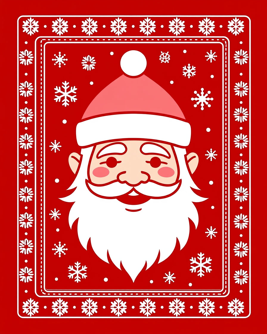 Jolly Santa Face Snowflake Border Rug