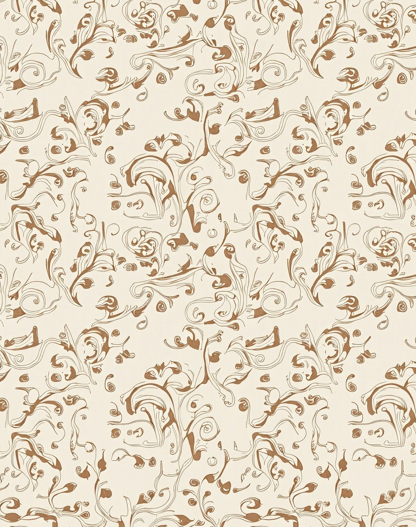 Brown Leafy Swirls Contemporary Art Rug